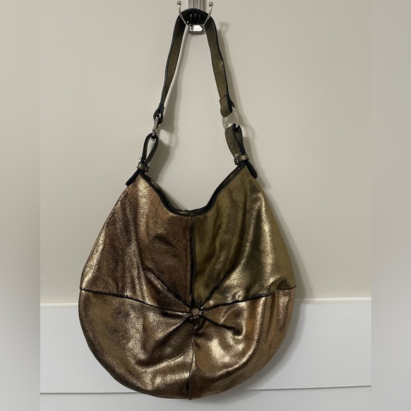 Kate Landry 100% Leather Gold/Bronze Hobo Handbag - Picture 3 of 8